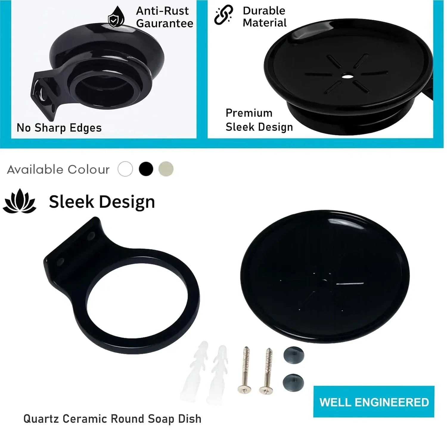 Ceramic Black Unbreakable Soap Dish  Round Glossy Finish (RB-121)-3