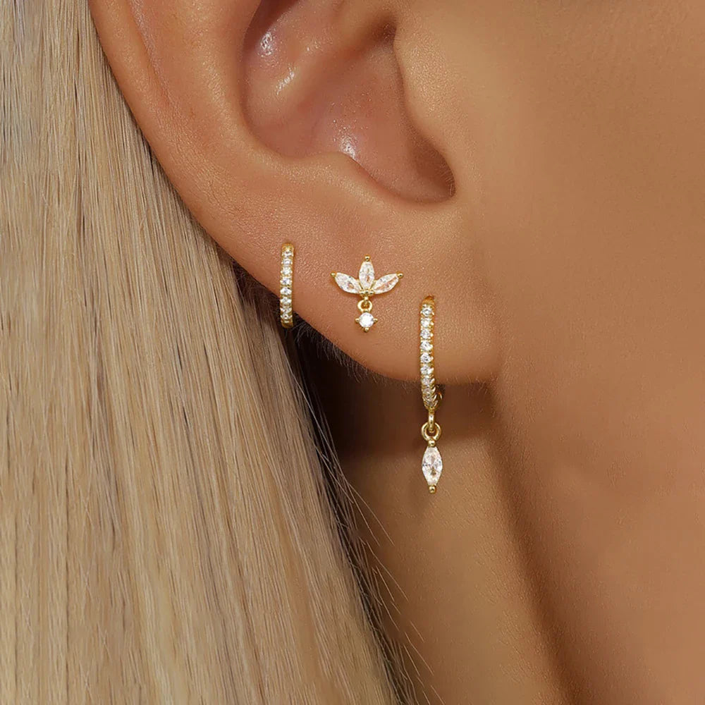 3PCS Horse Eye Zircon Stud Earrings-0