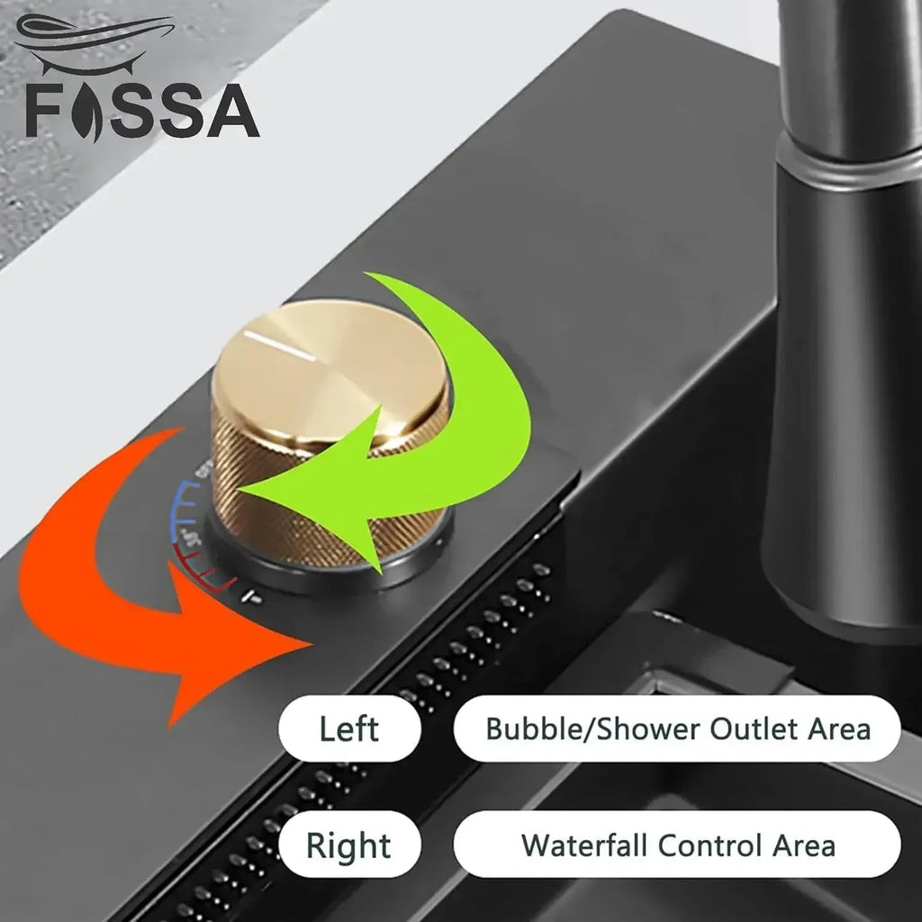 Premium black  Stainless Steel Smart Waterfall Kitchen Sink (37"x18"x09")