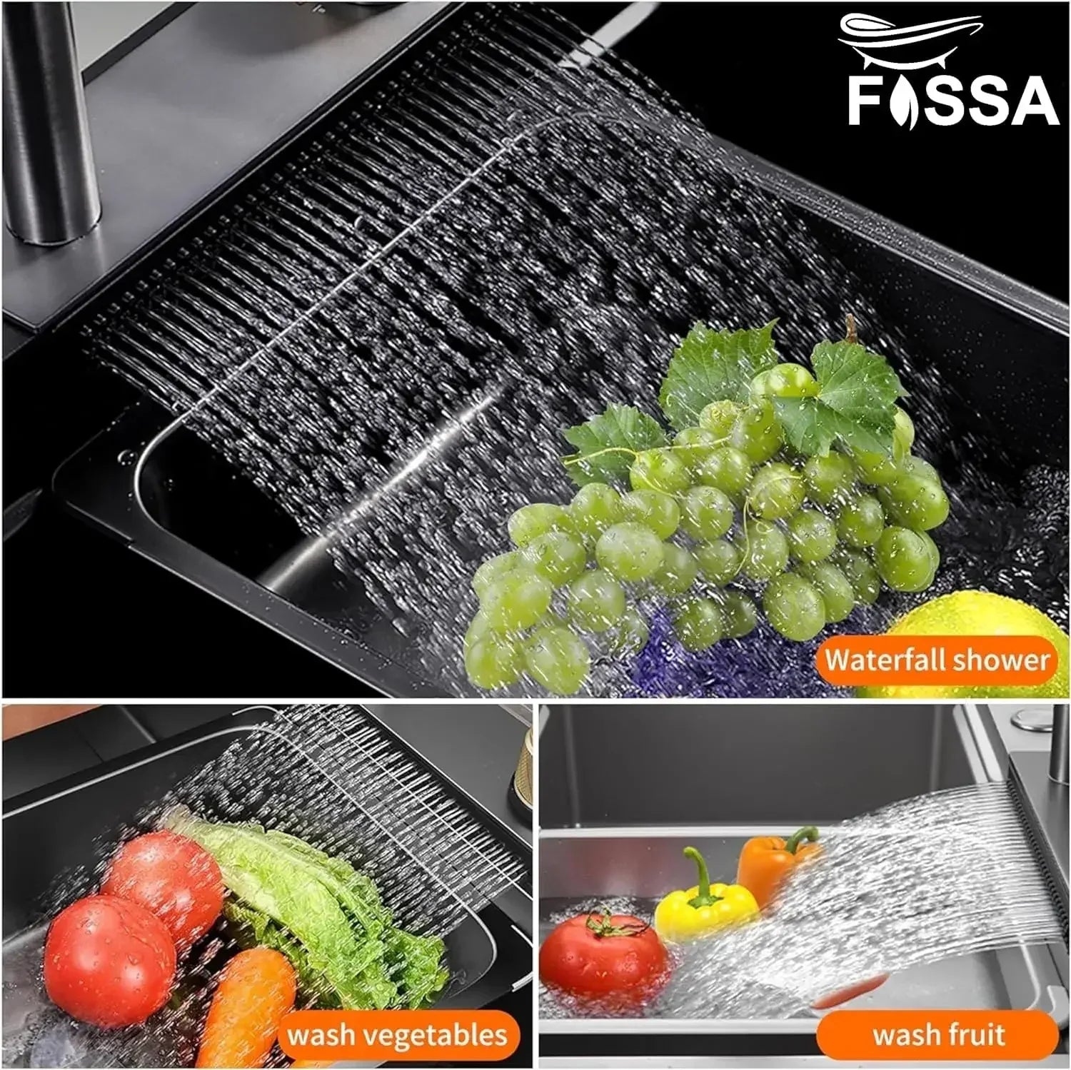 Premium black  Stainless Steel Smart Waterfall Kitchen Sink (37"x18"x09")