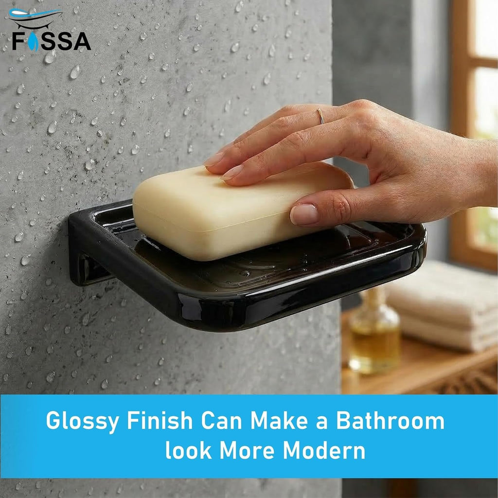Ceramic Balck Unbreakable Soap Dish Rectangular Glossy Finish (RB-118)