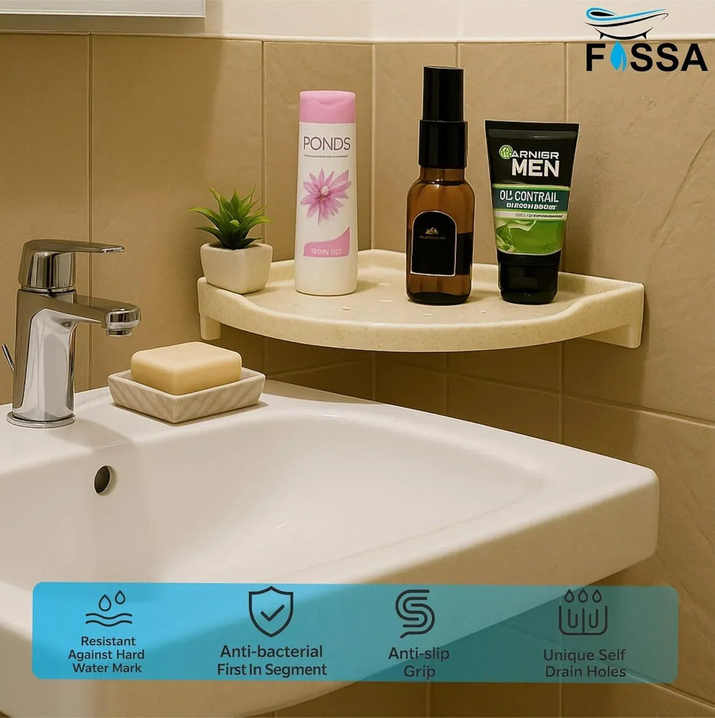 Ivory Corner Wall Shelf 12 inch Unbreakable Abs Ceramic Finish (RM-134)