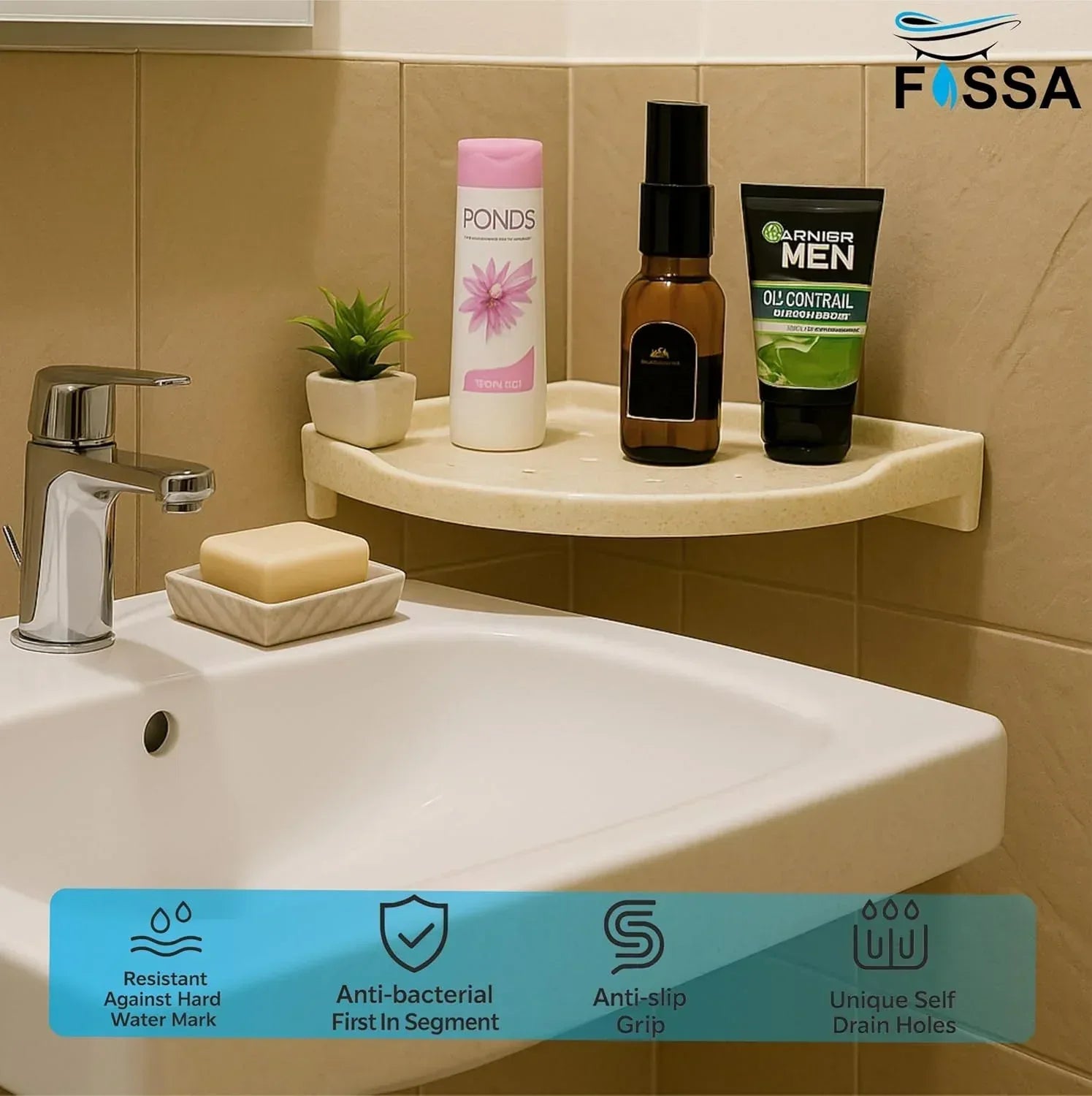 Ivory Corner Wall Shelf 12 inch Unbreakable Abs Ceramic Finish (RM-134)